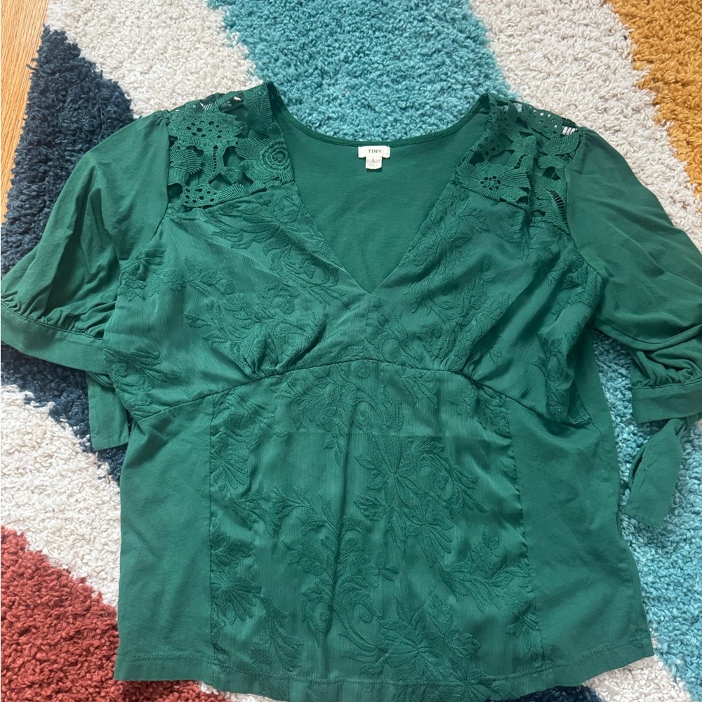 Anthropologie Forest Green Lace Blouse